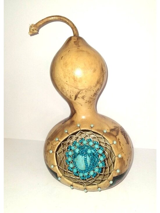 Artisan Other - Southwest Western Gourd Art Galloping Horse Painted Turquoise Bead Dream Catcher